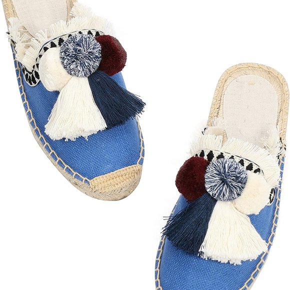 Women's Spring Summer Tassel & Fluffy Ball Canvas - Picture 3 of 6